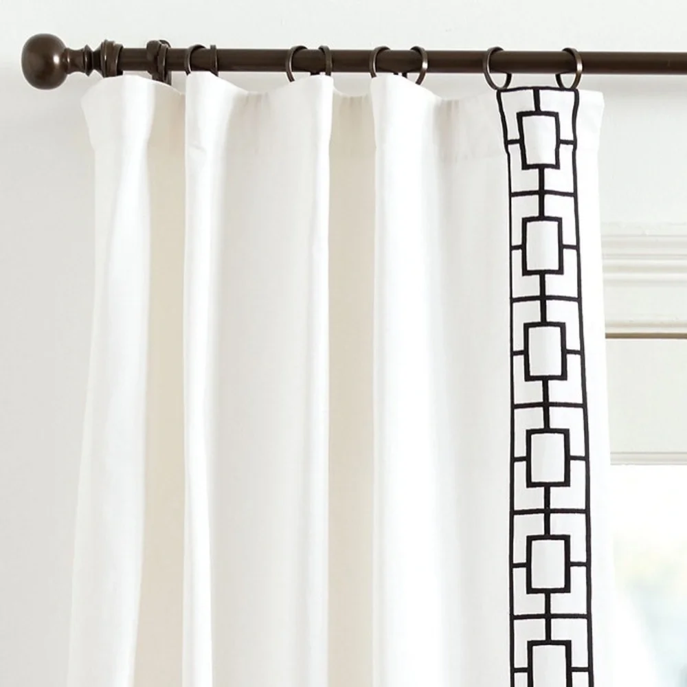 Embroidered Square Trellis Curtains - 2 Panels - Picture 5 of 6